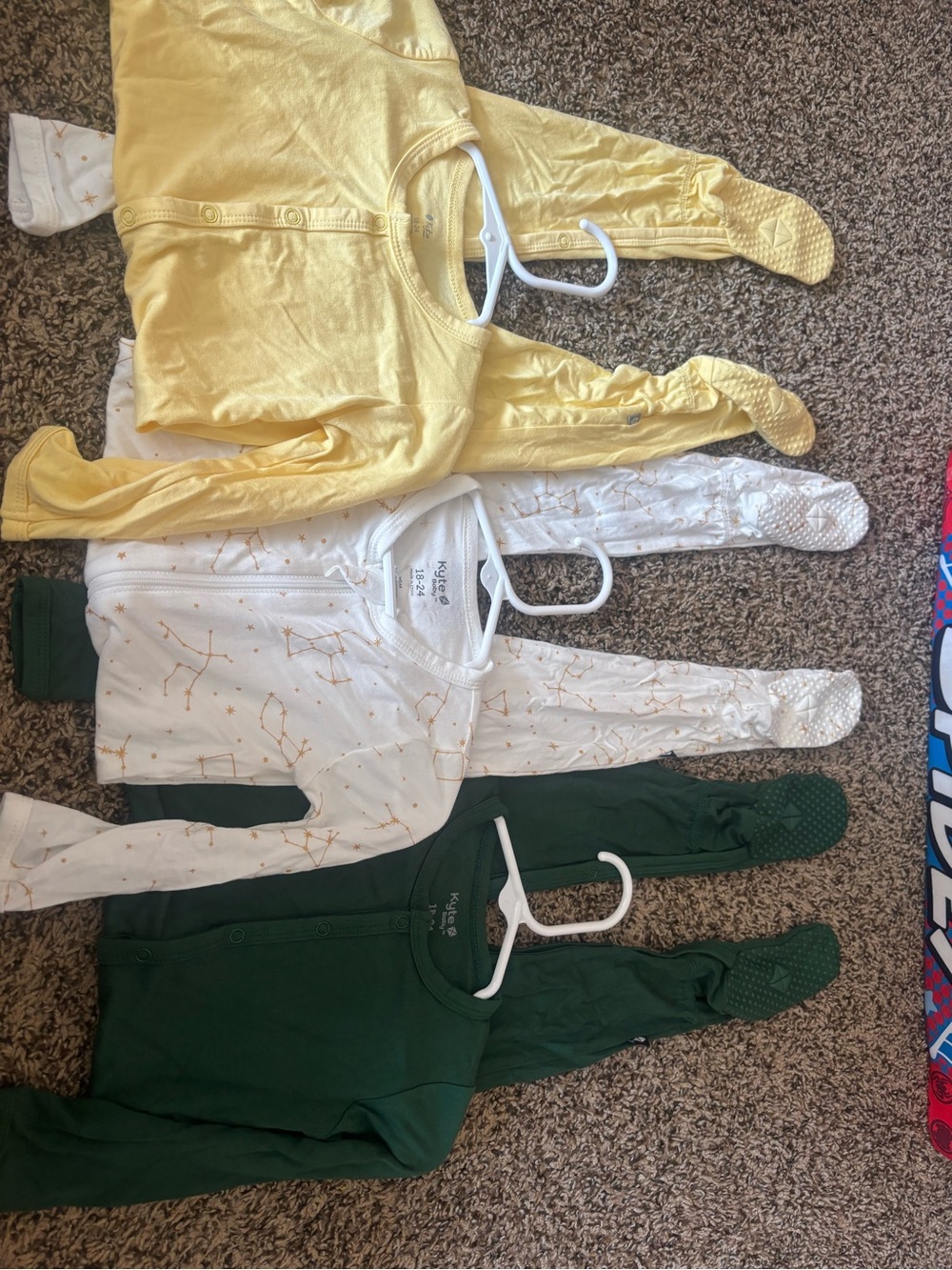 Kyte BABY Yellow, White & Dark Green Footed One-Piece Set